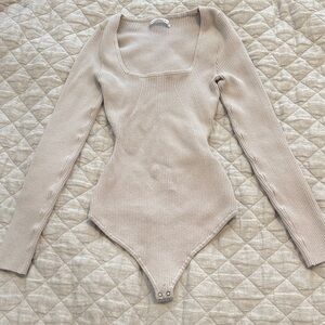 Abercrombie & Fitch Taupe Ribbed Bodysuit
